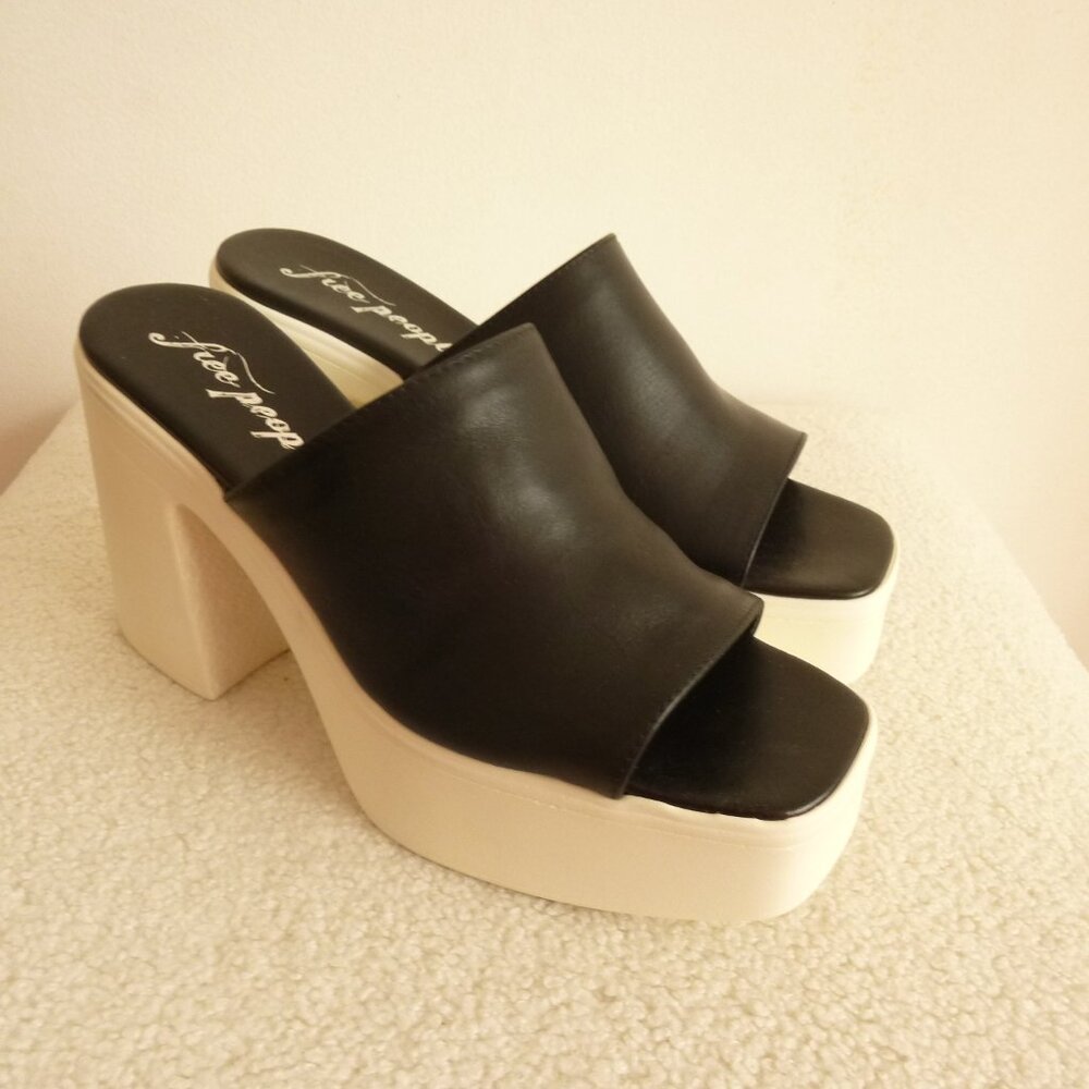 FREE PEOPLE Made In Italy Leather Zoe Platform Sandals Black Size40 (10 ) NEW